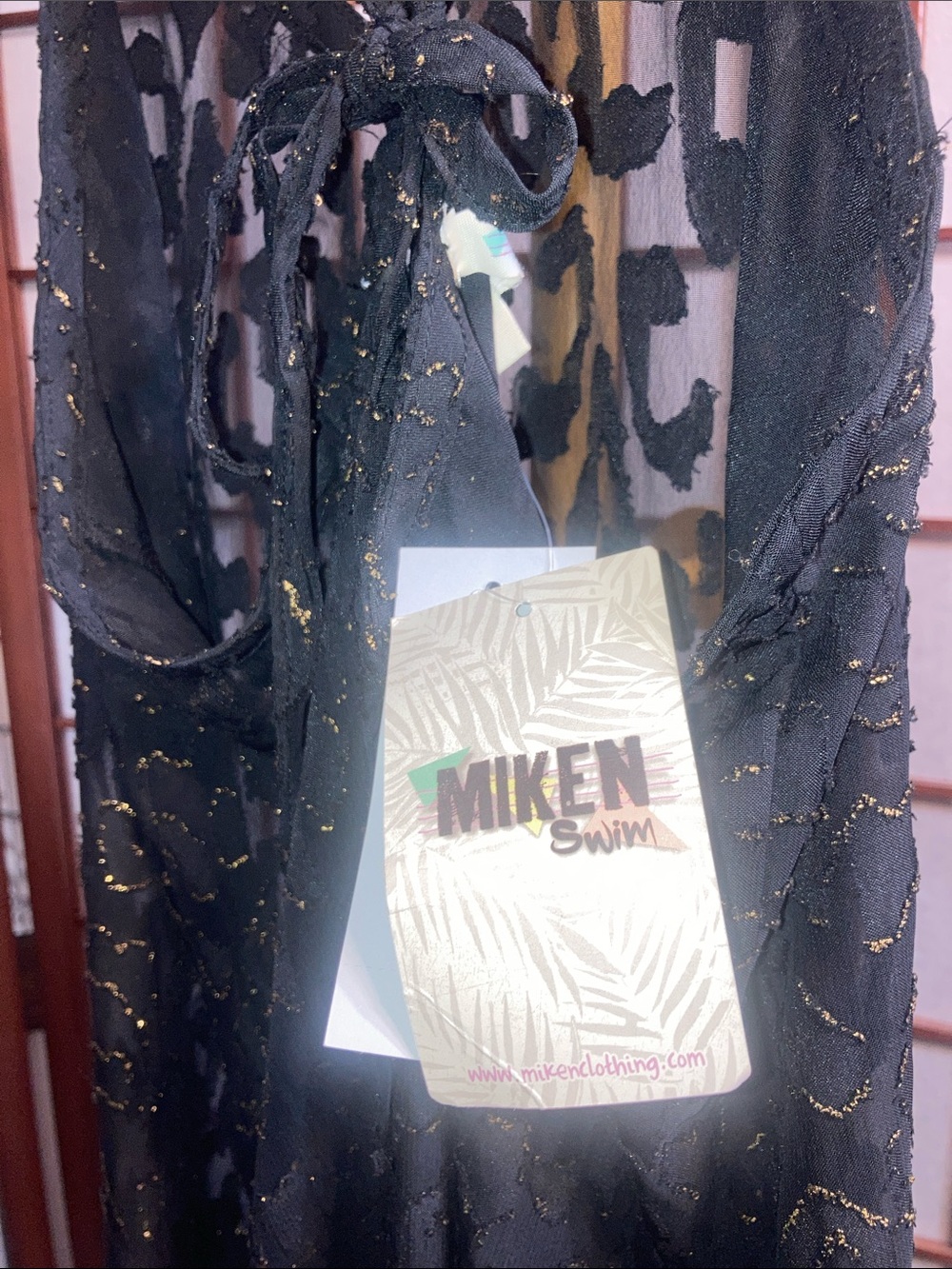 NWT Miken Swim Black Sheer with Gold Detail Swim Coverup